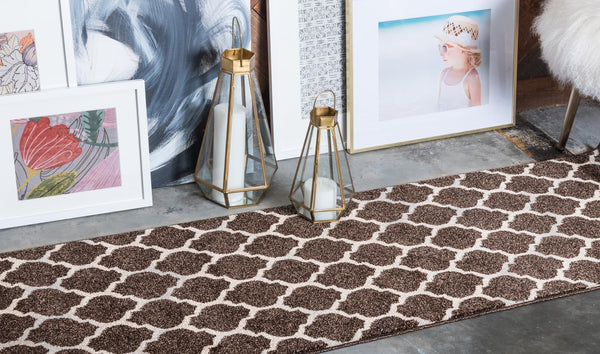Lattice Gardens Collection Area Rug -  Bloomfield (Chocolate Brown) Runner Chocolate Brown  lifestyle 34