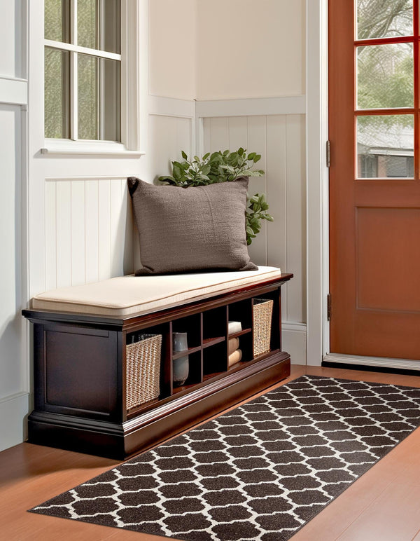 Lattice Gardens Collection Area Rug -  Bloomfield (Chocolate Brown) Runner Chocolate Brown  lifestyle 39