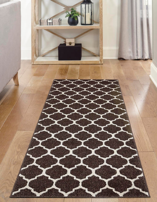 Lattice Gardens Collection Area Rug -  Bloomfield (Chocolate Brown) Runner Chocolate Brown  lifestyle 43