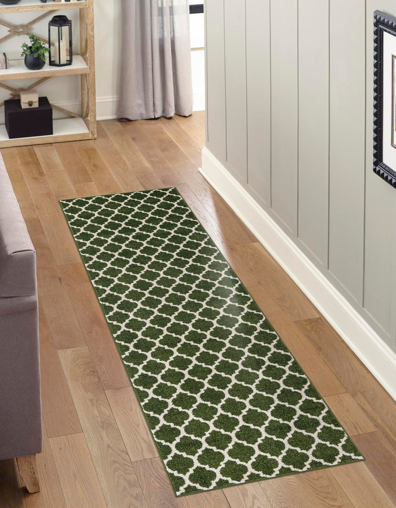 Lattice Gardens Collection Area Rug -  Bloomfield (Dark Green) Runner Dark Green  lifestyle 26