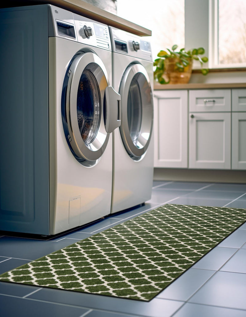 Lattice Gardens Collection Area Rug -  Bloomfield (Dark Green) Runner Dark Green  lifestyle 28