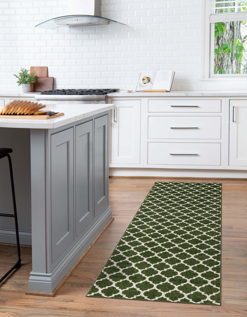 Lattice Gardens Collection Area Rug -  Bloomfield (Dark Green) Runner Dark Green  lifestyle 32