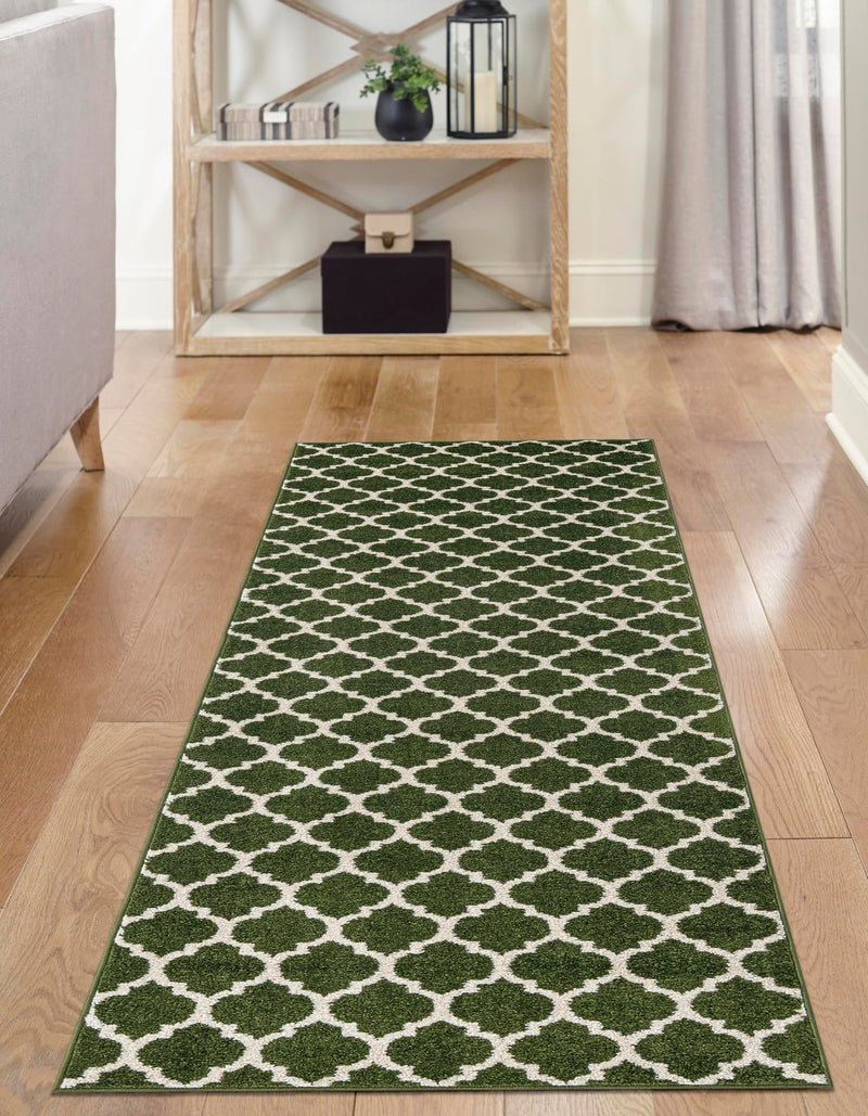 Lattice Gardens Collection Area Rug -  Bloomfield (Dark Green) Runner Dark Green  lifestyle 36