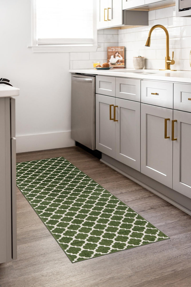 Lattice Gardens Collection Area Rug -  Bloomfield (Dark Green) Runner Dark Green  lifestyle 38