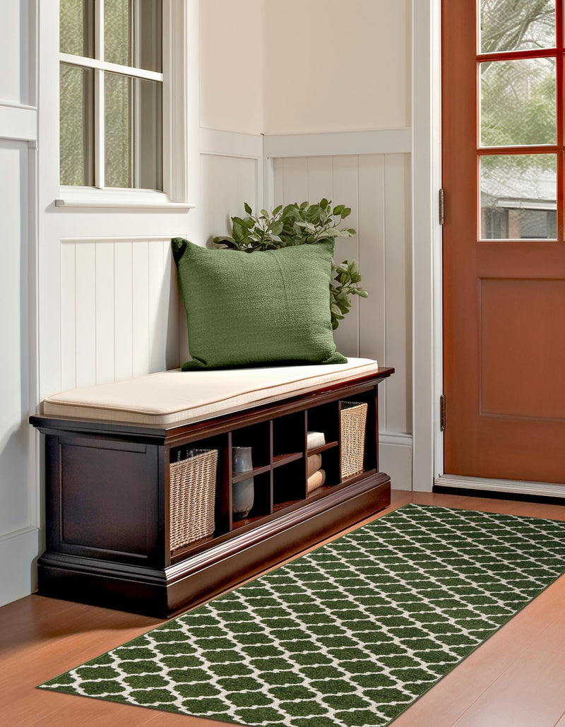 Lattice Gardens Collection Area Rug -  Bloomfield (Dark Green) Runner Dark Green  lifestyle 42