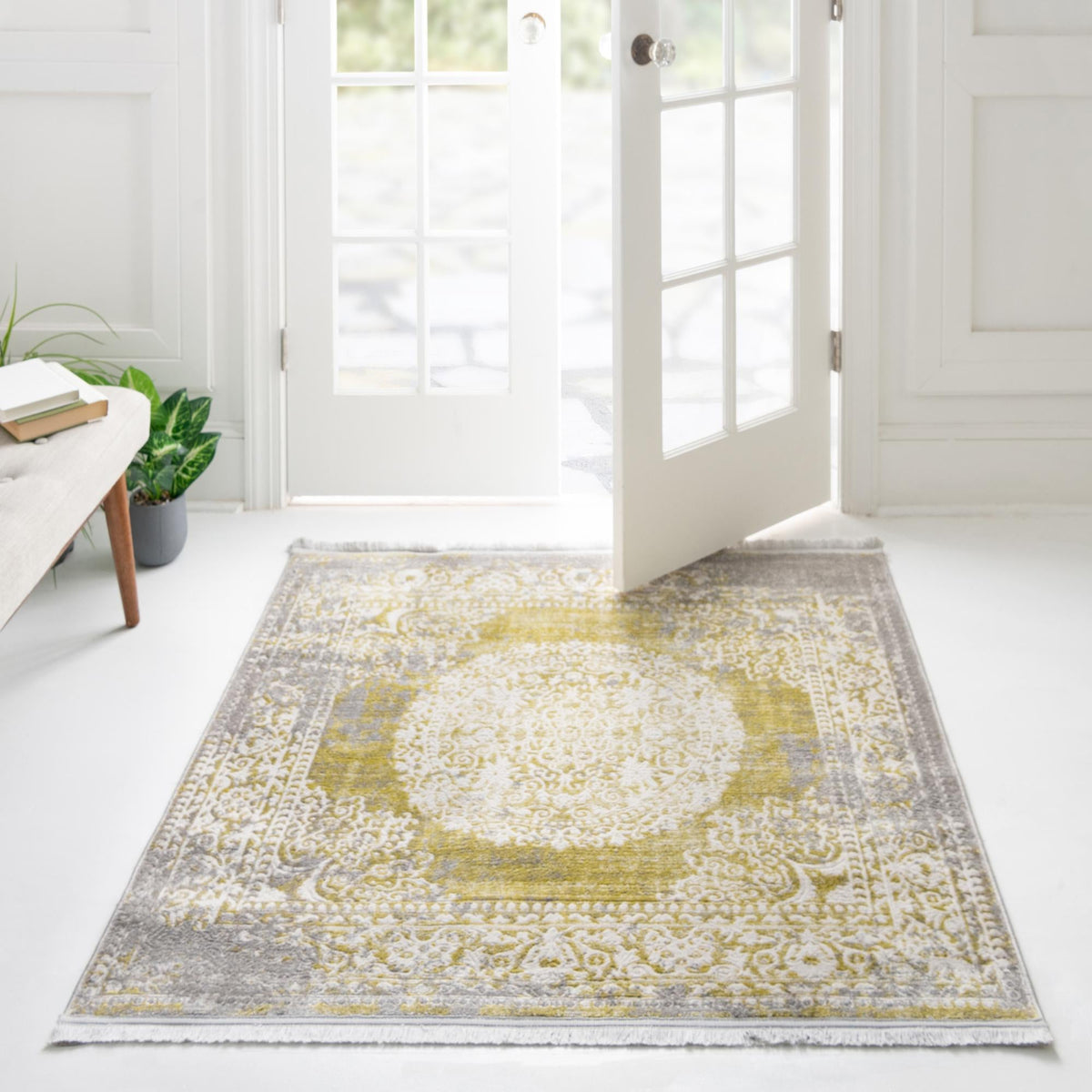 Rustic Charm Revival Collection Area Rug -  Meadowland Square Light Green  lifestyle 89