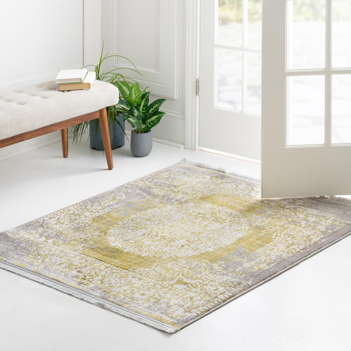Rustic Charm Revival Collection Area Rug -  Meadowland Square Light Green  lifestyle 91