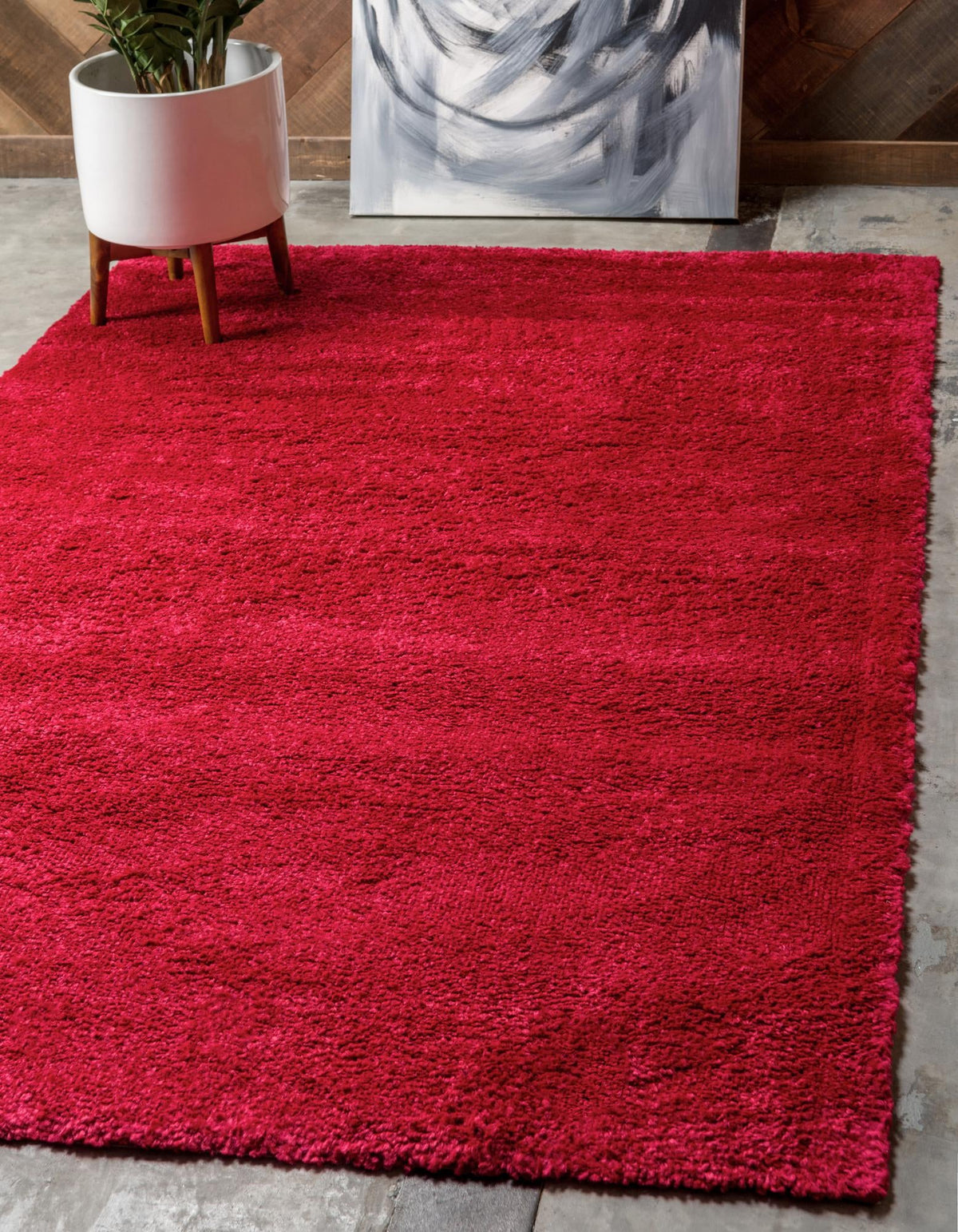 Solid Shag Seaside Collection Area Rug - Azure Cove (Red) Rectangle Red  lifestyle 2