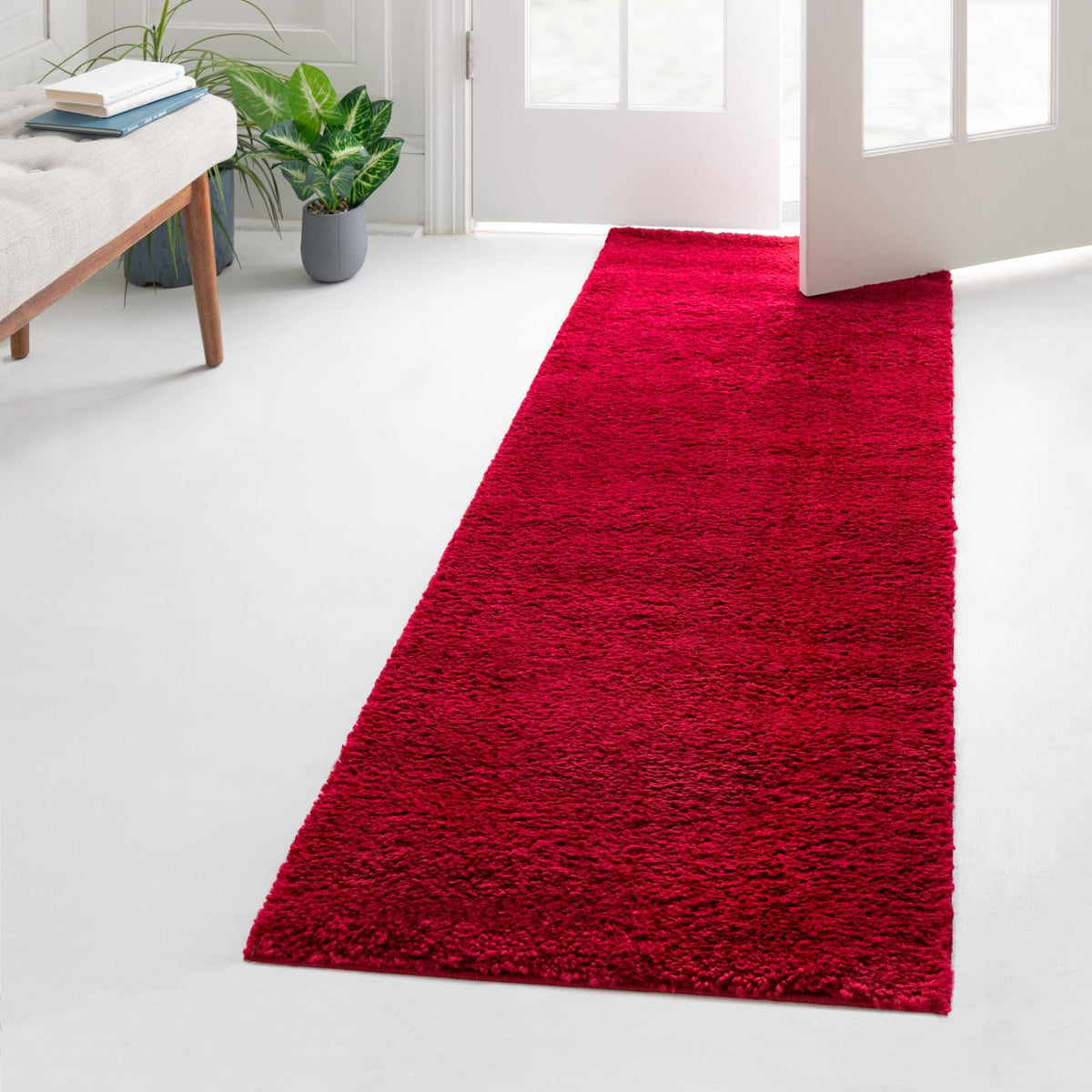 Solid Shag Seaside Collection Area Rug - Azure Cove (Red) Runner Red  lifestyle 43