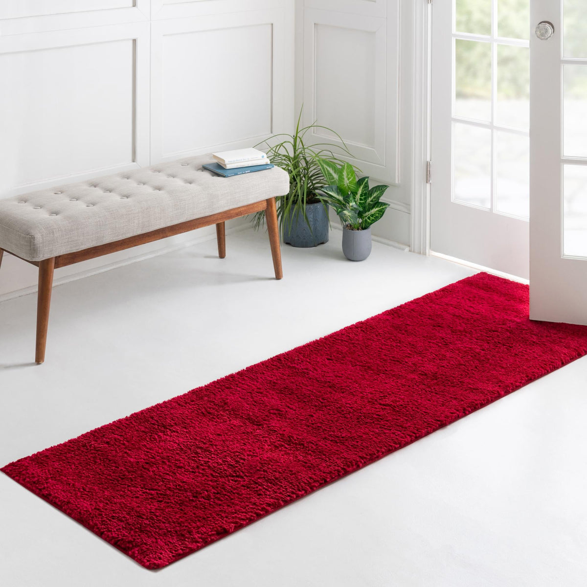 Solid Shag Seaside Collection Area Rug - Azure Cove (Red) Runner Red  lifestyle 45