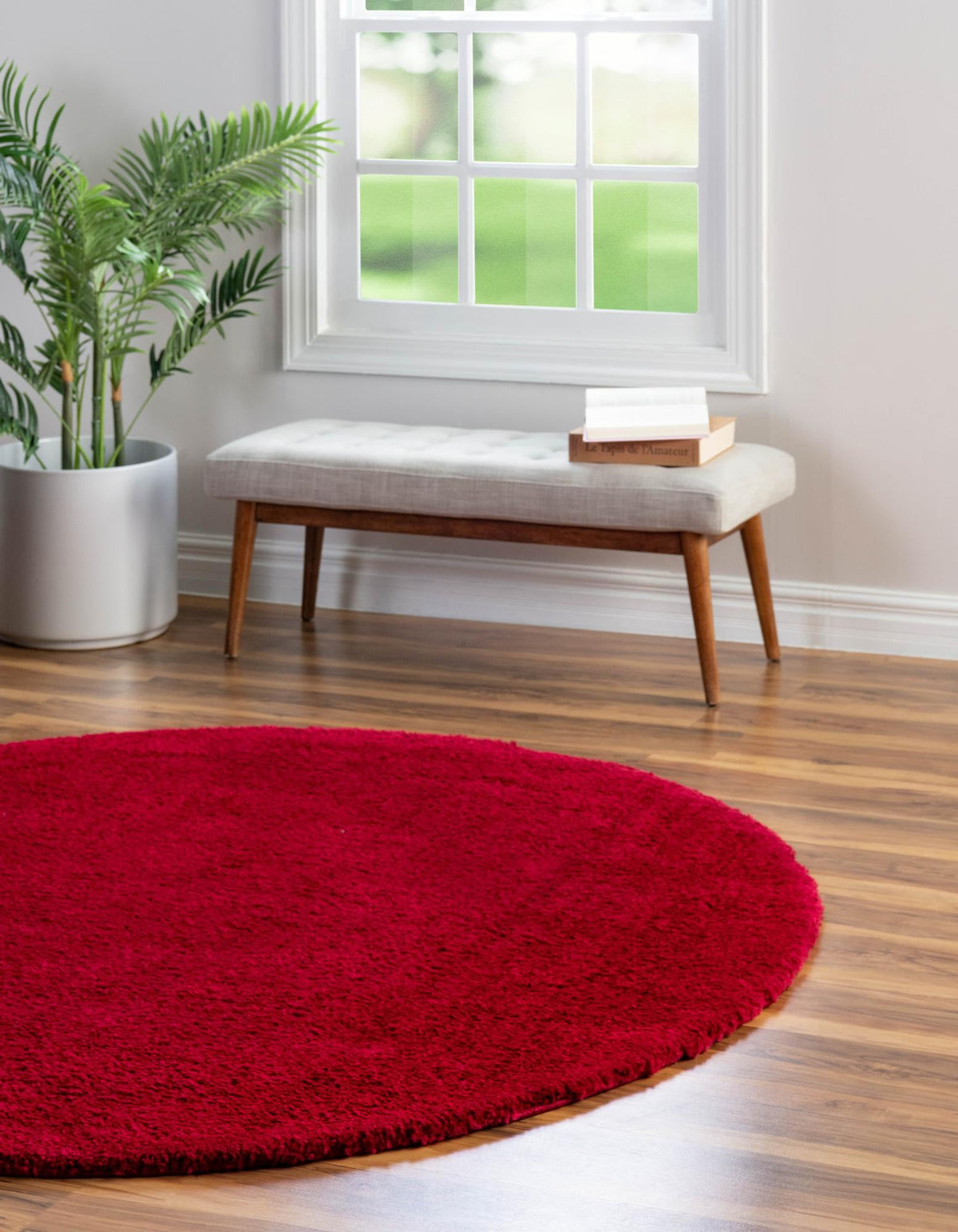 Solid Shag Seaside Collection Area Rug - Azure Cove (Red) Round Red  lifestyle 19