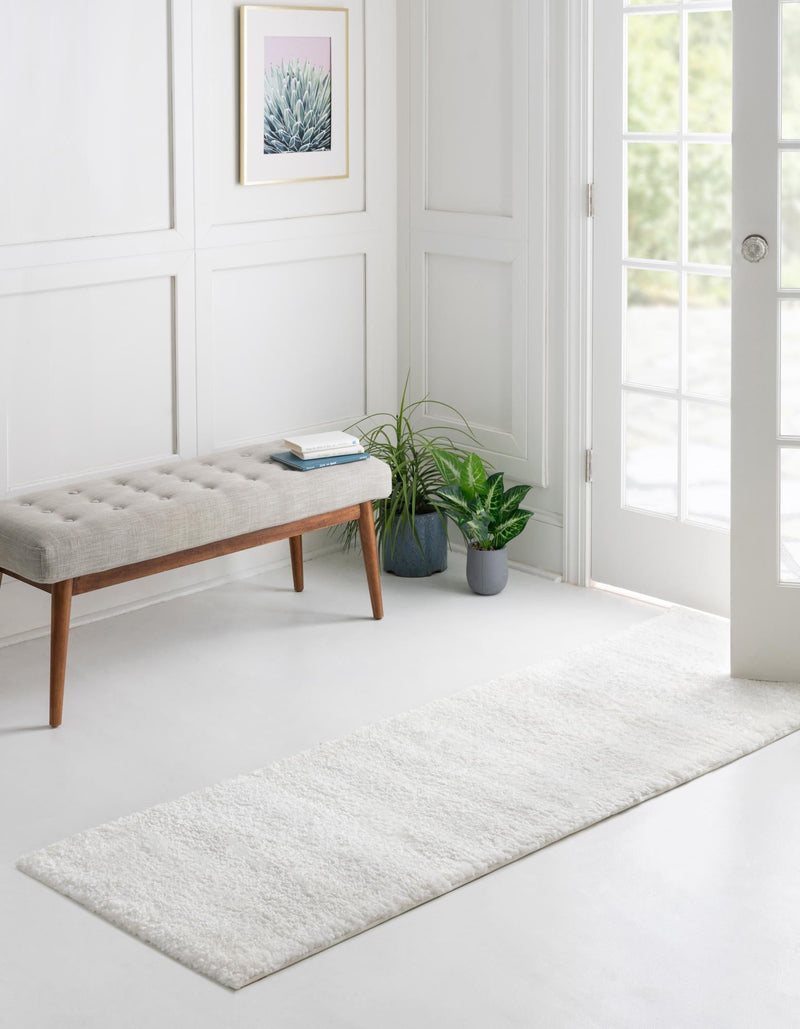 Solid Shag Seaside Collection Area Rug - Azure Cove (Snow White) Runner Snow White  lifestyle 28