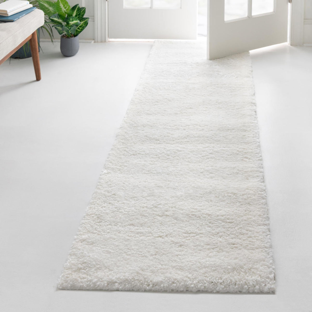Solid Shag Seaside Collection Area Rug - Azure Cove (Snow White) Runner Snow White  lifestyle 89