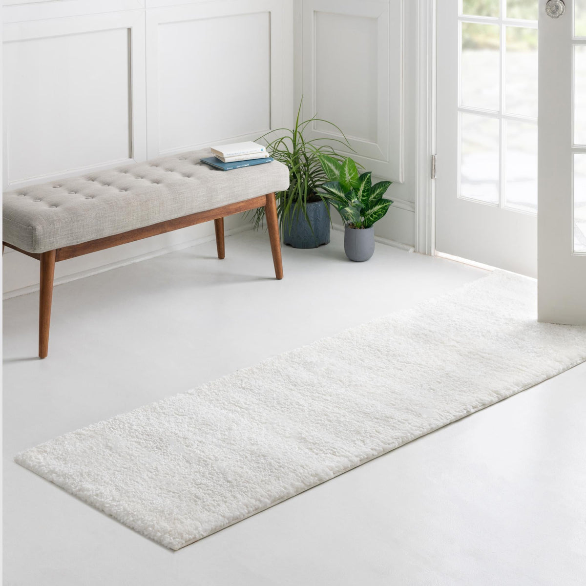 Solid Shag Seaside Collection Area Rug - Azure Cove (Snow White) Runner Snow White  lifestyle 90