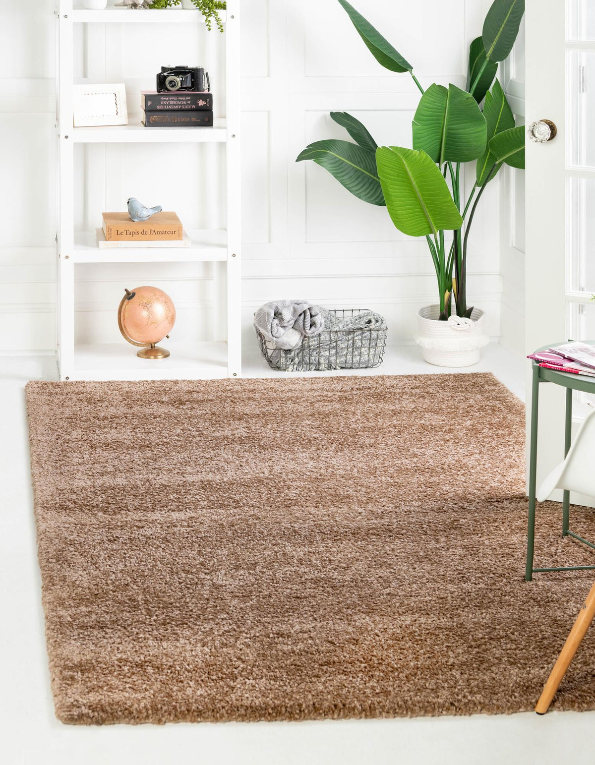 Solid Shag Seaside Collection Area Rug - Azure Cove (Light Brown) Rectangle Light Brown  lifestyle 2