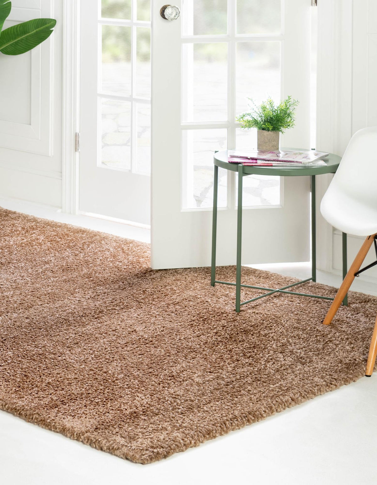 Solid Shag Seaside Collection Area Rug - Azure Cove (Light Brown) Rectangle Light Brown  lifestyle 3