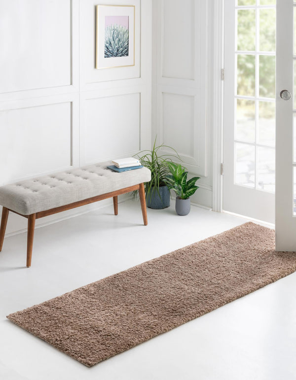 Solid Shag Seaside Collection Area Rug - Azure Cove (Light Brown) Runner Light Brown  lifestyle 20