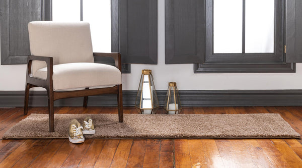 Solid Shag Seaside Collection Area Rug - Azure Cove (Light Brown) Runner Light Brown  lifestyle 22