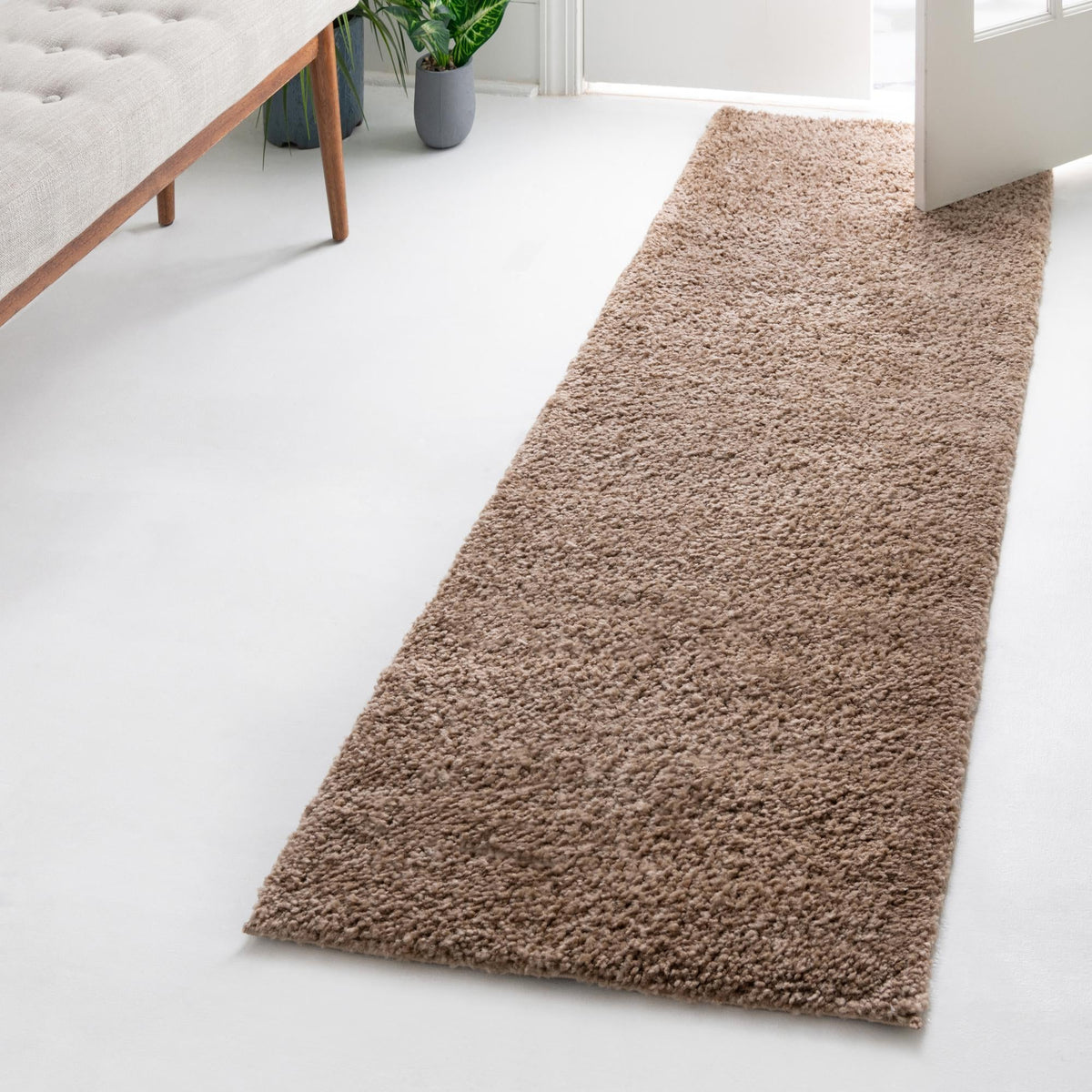 Solid Shag Seaside Collection Area Rug - Azure Cove (Light Brown) Runner Light Brown  lifestyle 46