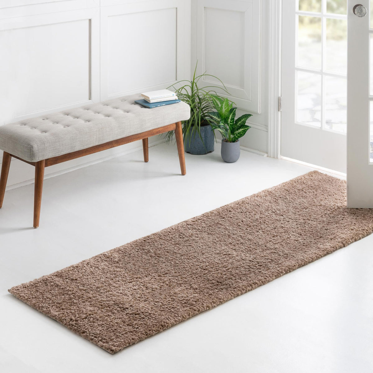 Solid Shag Seaside Collection Area Rug - Azure Cove (Light Brown) Runner Light Brown  lifestyle 48