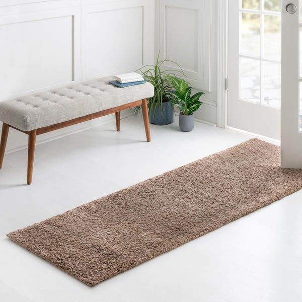 Solid Shag Seaside Collection Area Rug - Azure Cove (Light Brown) Runner Light Brown  lifestyle 48