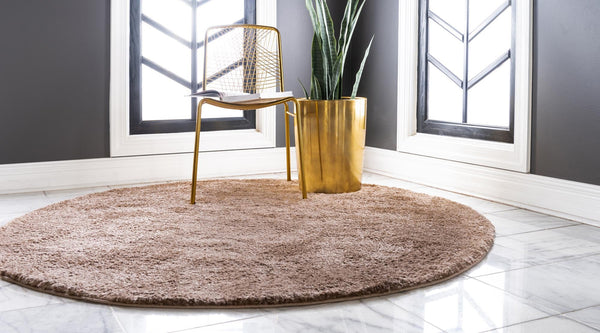 Solid Shag Seaside Collection Area Rug - Azure Cove (Light Brown) Round Light Brown  lifestyle 23
