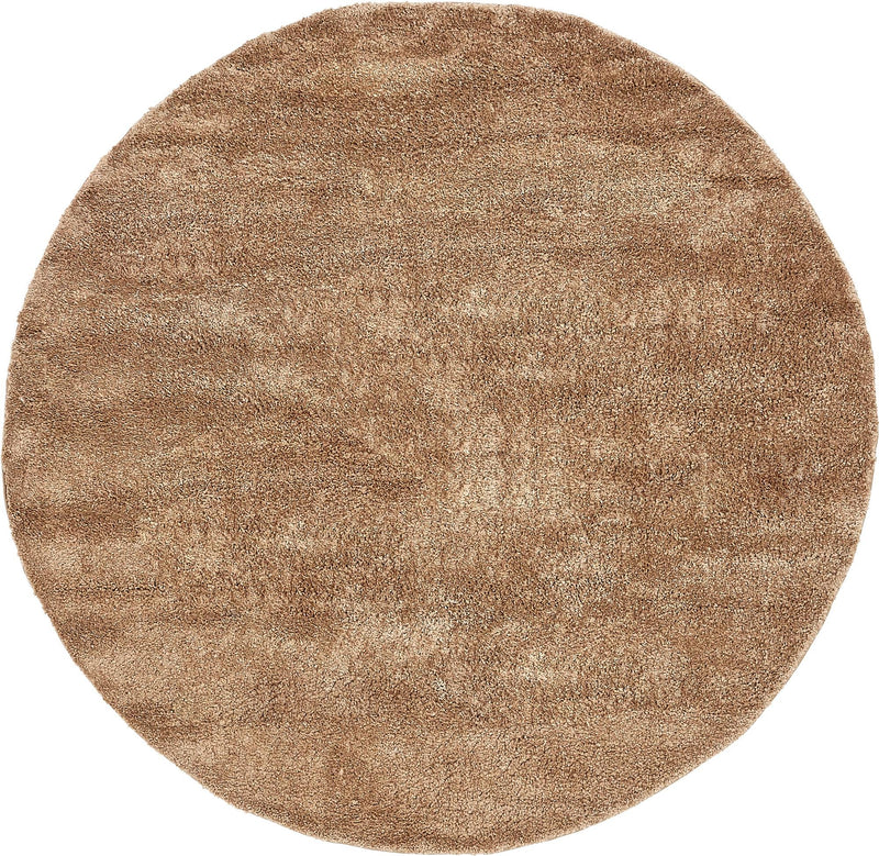Solid Shag Seaside Collection Area Rug - Azure Cove (Light Brown) Round Light Brown  lifestyle 25