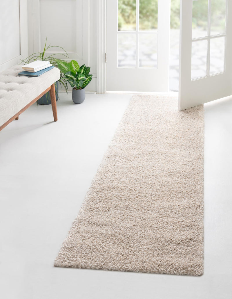 Solid Shag Seaside Collection Area Rug - Azure Cove (Ivory) Runner Ivory  lifestyle 24