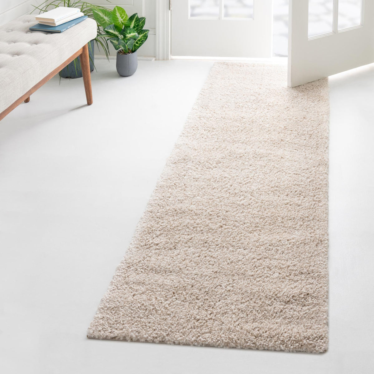 Solid Shag Seaside Collection Area Rug - Azure Cove (Ivory) Runner Ivory  lifestyle 91