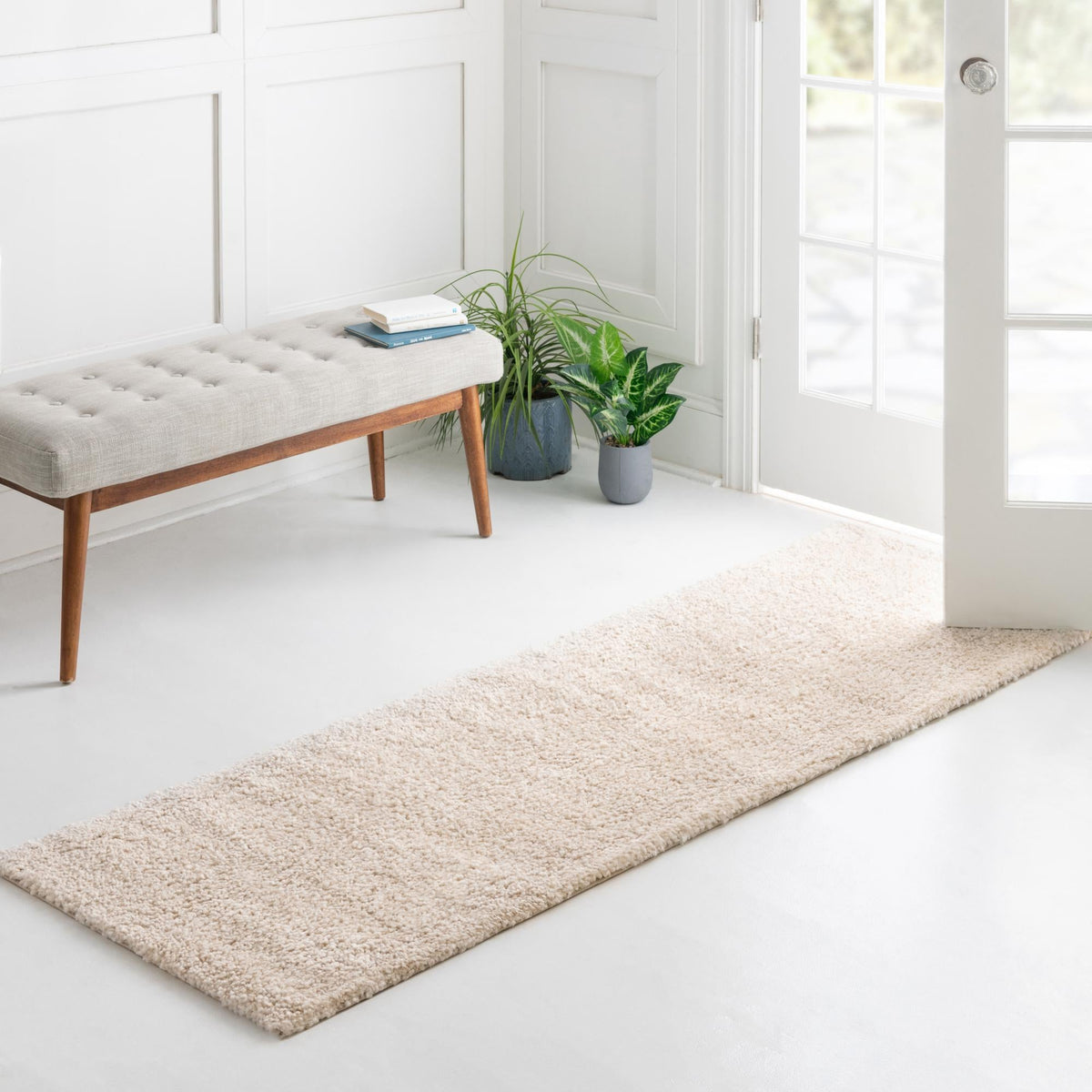 Solid Shag Seaside Collection Area Rug - Azure Cove (Ivory) Runner Ivory  lifestyle 93