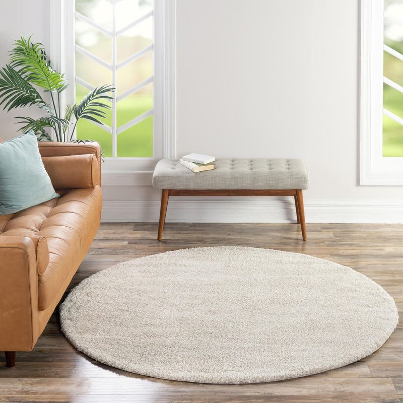 Solid Shag Seaside Collection Area Rug - Azure Cove (Ivory) Round Ivory  lifestyle 94