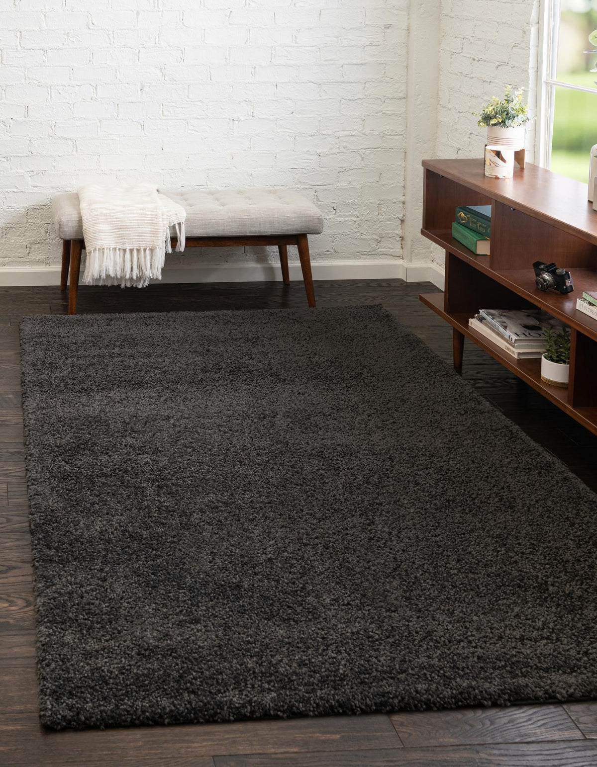 Solid Shag Seaside Collection Area Rug - Azure Cove (Charcoal) Rectangle Charcoal  lifestyle 2