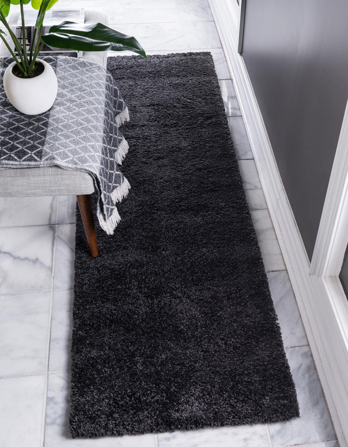 Solid Shag Seaside Collection Area Rug - Azure Cove (Charcoal) Runner Charcoal  lifestyle 17