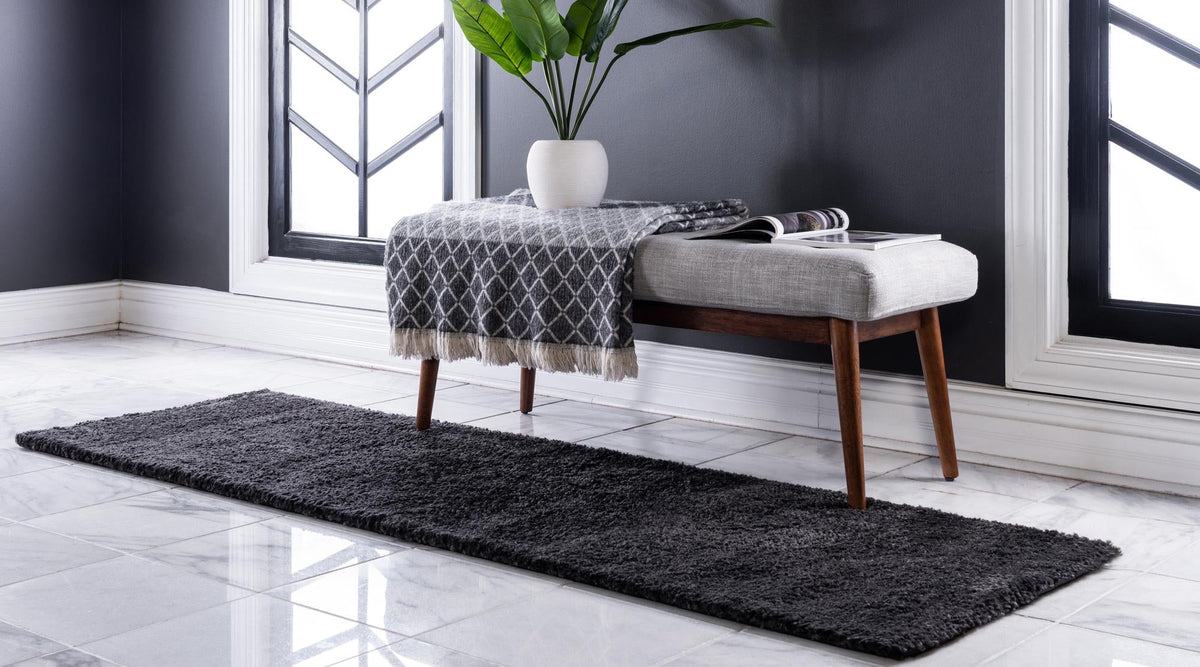 Solid Shag Seaside Collection Area Rug - Azure Cove (Charcoal) Runner Charcoal  lifestyle 19