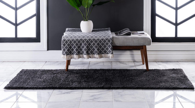 Solid Shag Seaside Collection Area Rug - Azure Cove (Charcoal) Runner Charcoal  lifestyle 21
