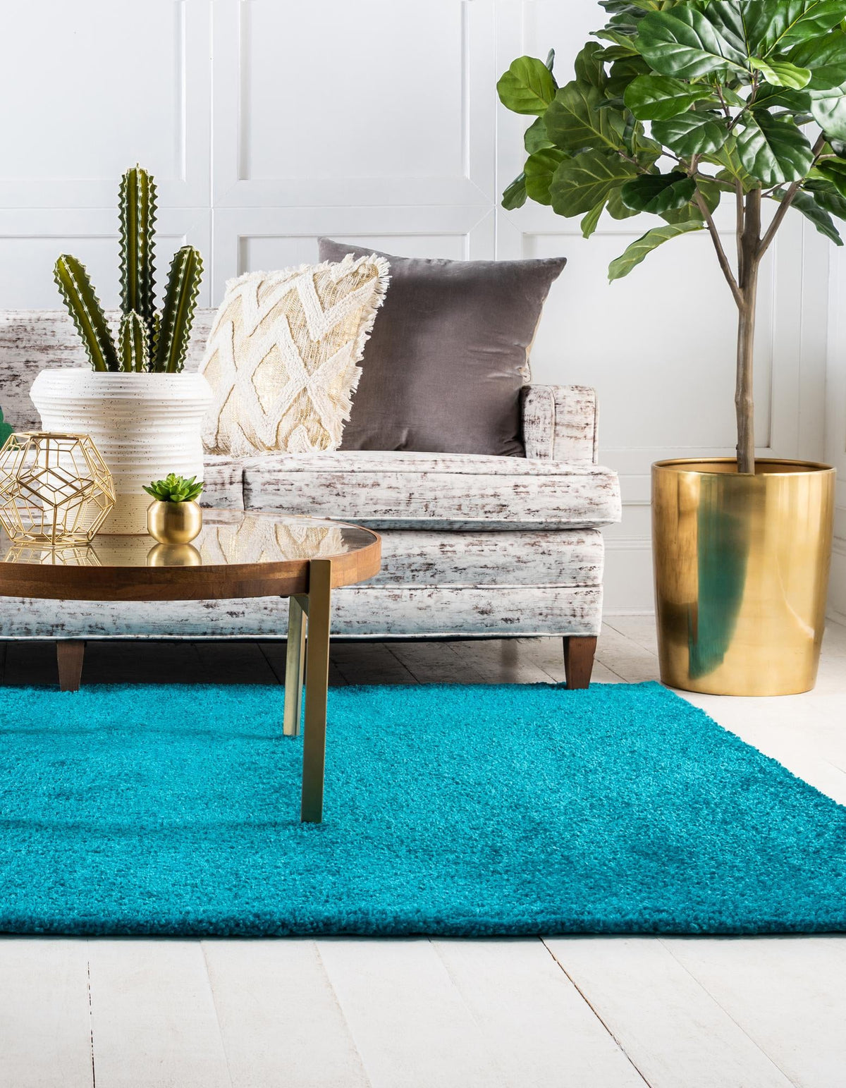 Solid Shag Seaside Collection Area Rug - Azure Cove (Turquoise) Rectangle Turquoise  lifestyle 4