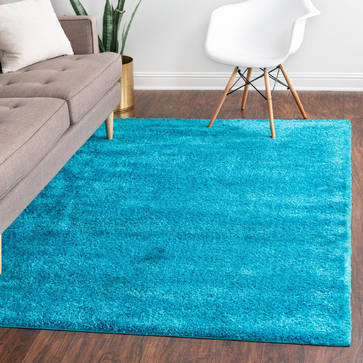 Solid Shag Seaside Collection Area Rug - Azure Cove (Turquoise) Rectangle Turquoise  lifestyle 16