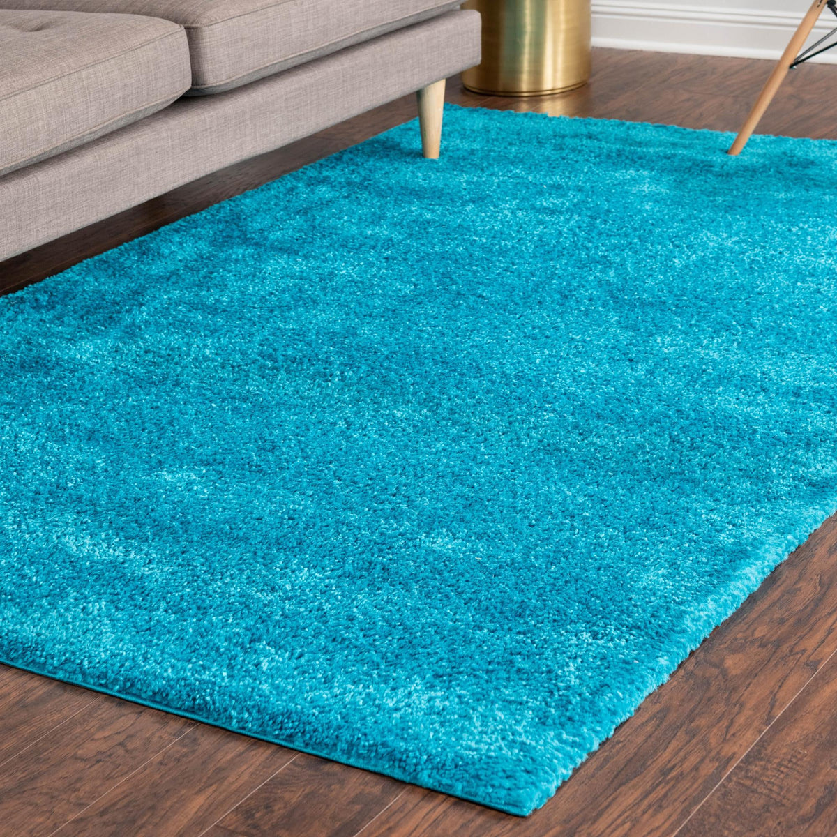 Solid Shag Seaside Collection Area Rug - Azure Cove (Turquoise) Rectangle Turquoise  lifestyle 17