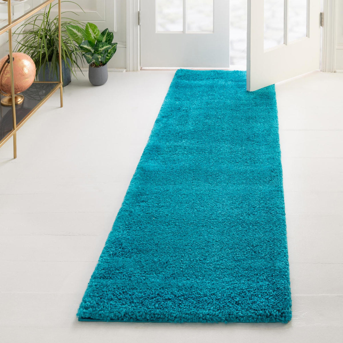 Solid Shag Seaside Collection Area Rug - Azure Cove (Turquoise) Runner Turquoise  lifestyle 48