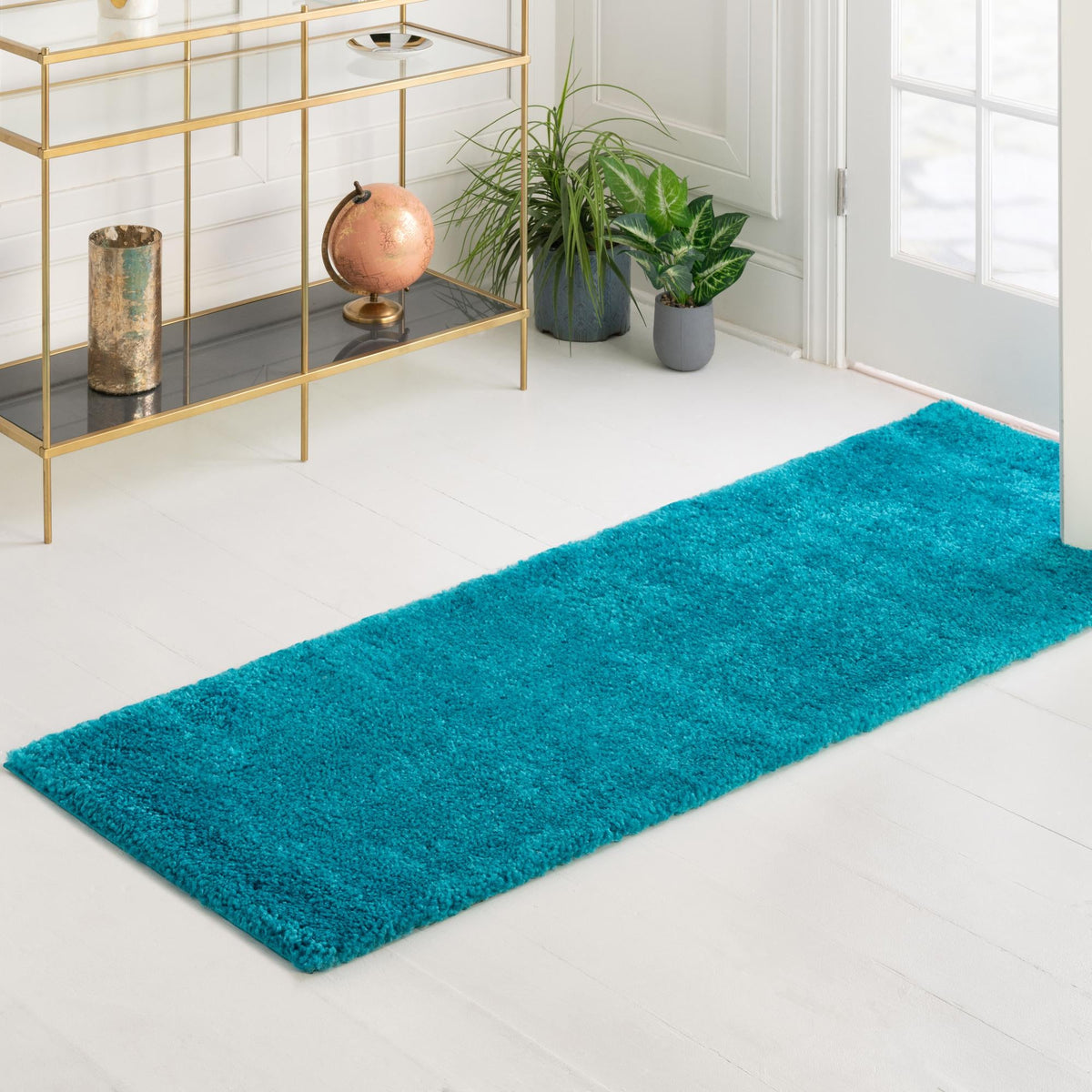 Solid Shag Seaside Collection Area Rug - Azure Cove (Turquoise) Runner Turquoise  lifestyle 50