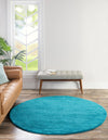 Solid Shag Seaside Collection Area Rug - Azure Cove (Turquoise) Round Turquoise  lifestyle 23