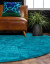 Solid Shag Seaside Collection Area Rug - Azure Cove (Turquoise) Round Turquoise  lifestyle 25