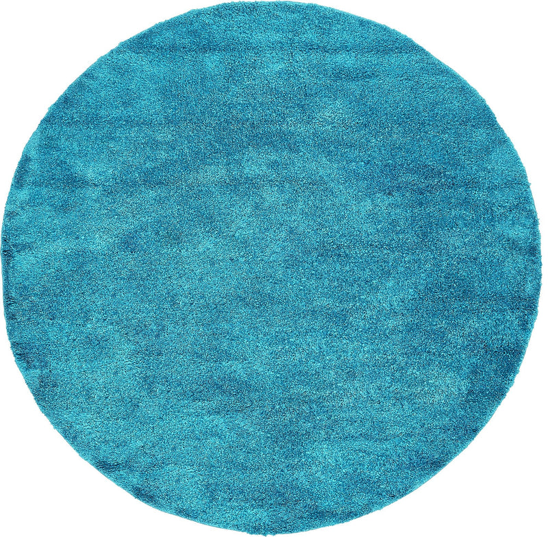 Solid Shag Seaside Collection Area Rug - Azure Cove (Turquoise) Round Turquoise  lifestyle 25