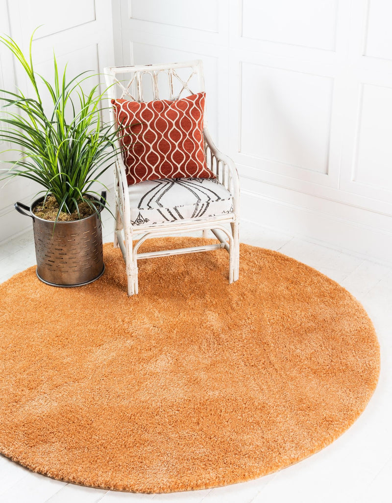 Solid Shag Seaside Collection Area Rug - Azure Cove (Orange) Round Orange  lifestyle 13