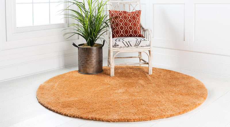 Solid Shag Seaside Collection Area Rug - Azure Cove (Orange) Round Orange  lifestyle 15