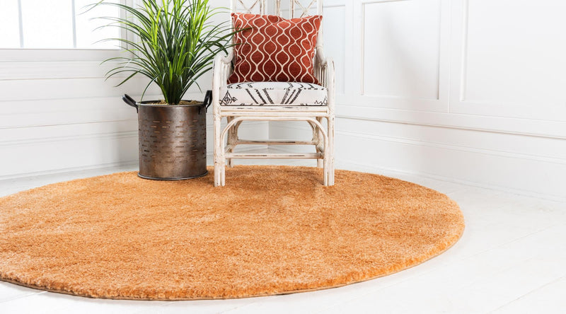 Solid Shag Seaside Collection Area Rug - Azure Cove (Orange) Round Orange  lifestyle 17
