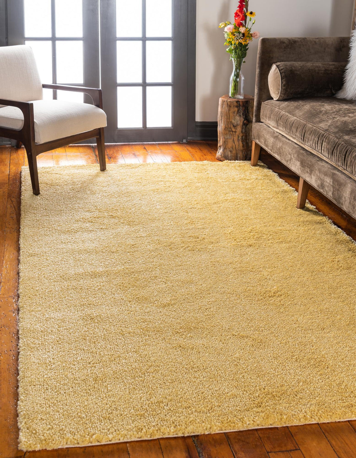 Solid Shag Seaside Collection Area Rug - Azure Cove (Yellow) Rectangle Yellow  lifestyle 2