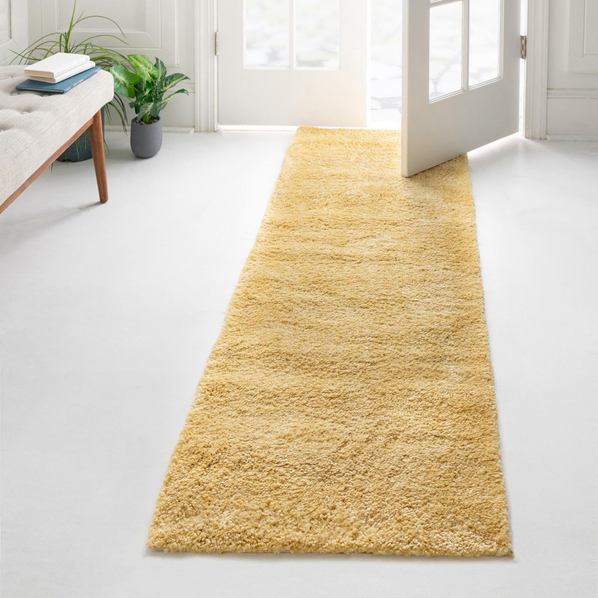 Solid Shag Seaside Collection Area Rug - Azure Cove (Yellow) Runner Yellow  lifestyle 46