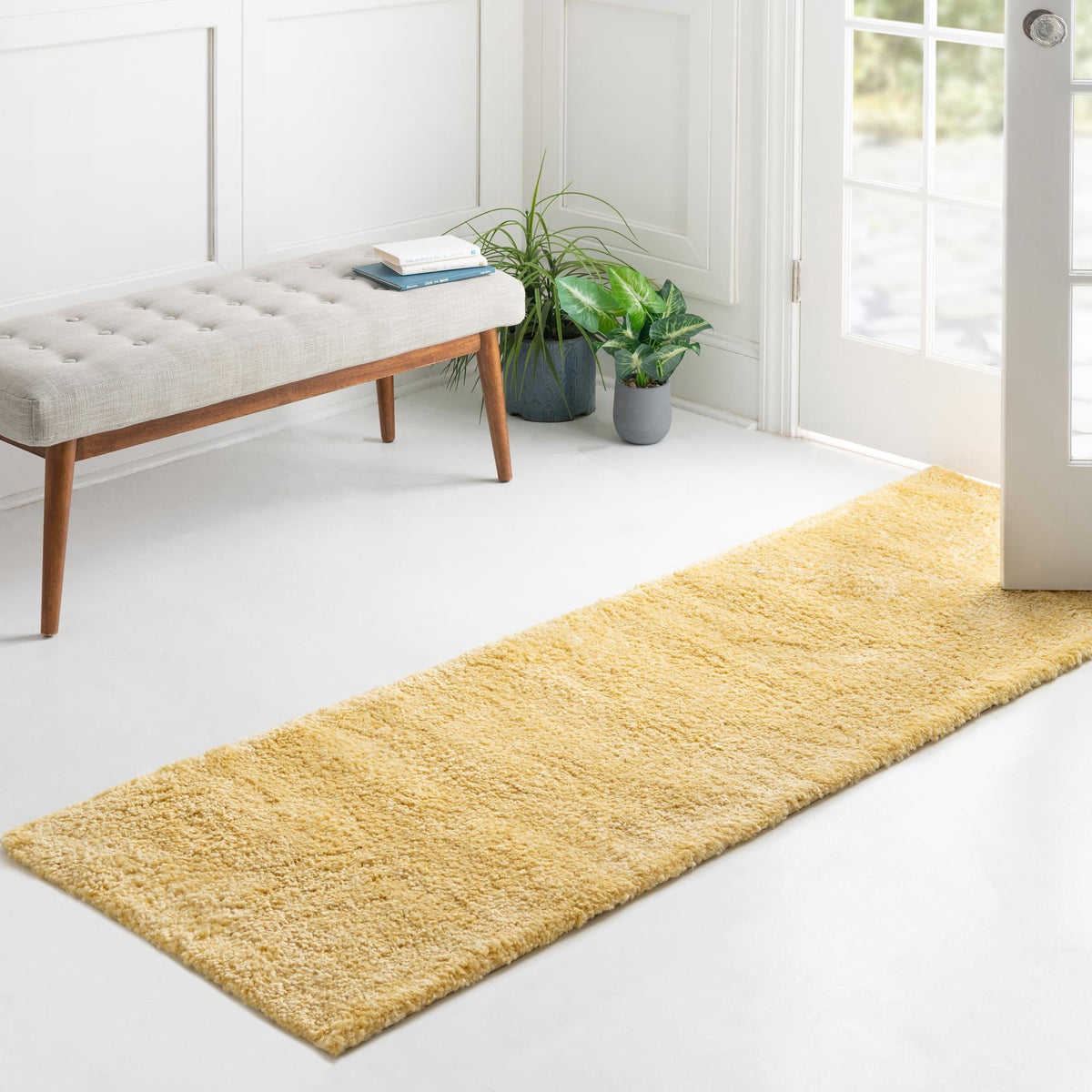 Solid Shag Seaside Collection Area Rug - Azure Cove (Yellow) Runner Yellow  lifestyle 48