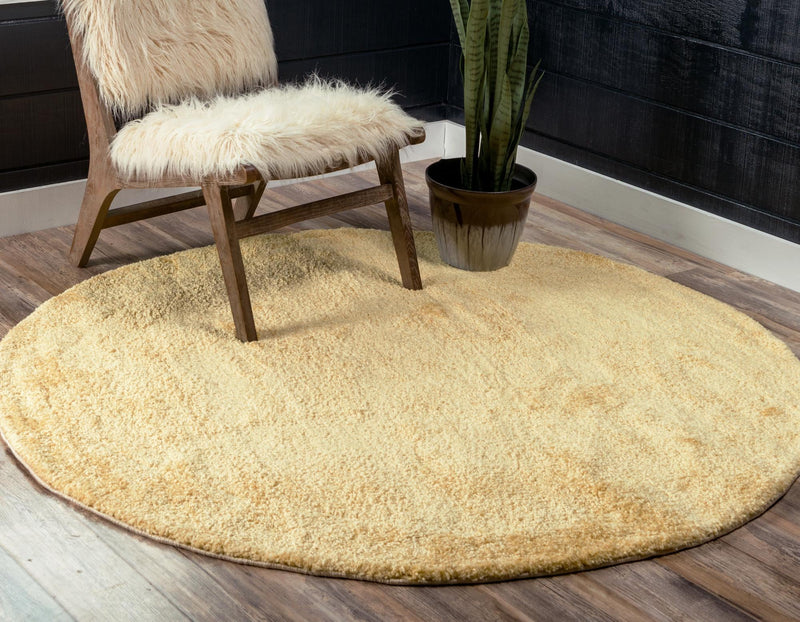 Solid Shag Seaside Collection Area Rug - Azure Cove (Yellow) Round Yellow  lifestyle 23